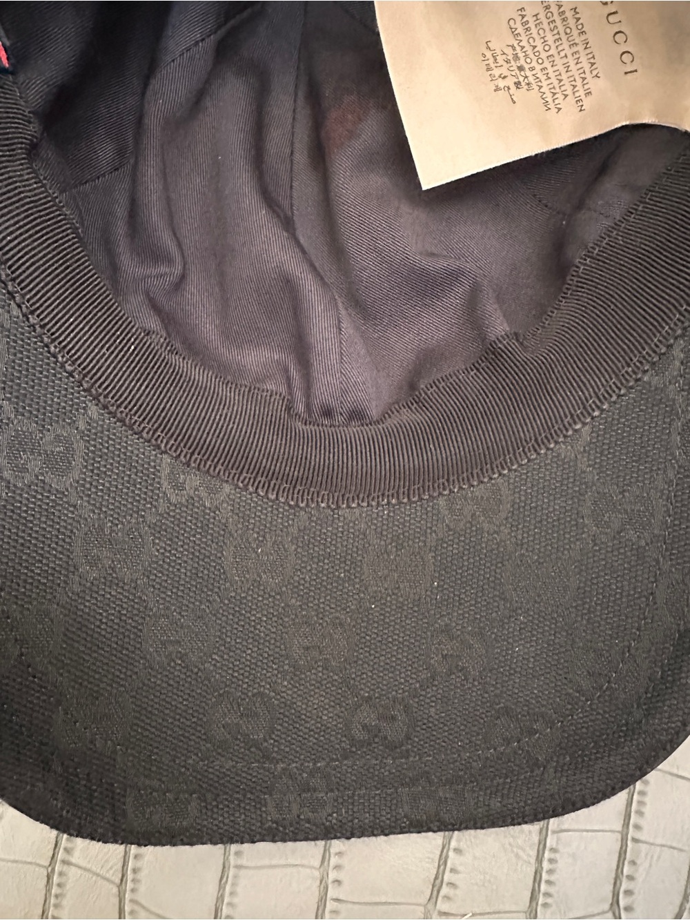 Gucci Black Monogram Baseball Cap with Green-Red Web Stripe - Picture 11 of 13
